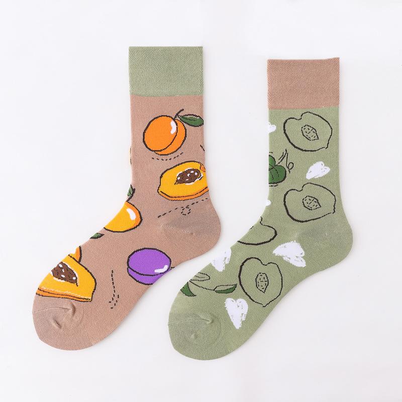 Personalized Cartoon AB Mismatched Socks Fashion Crew Couple Cotton Socks Women's Fancy Flower Fruit Tiger Print Funny Socks