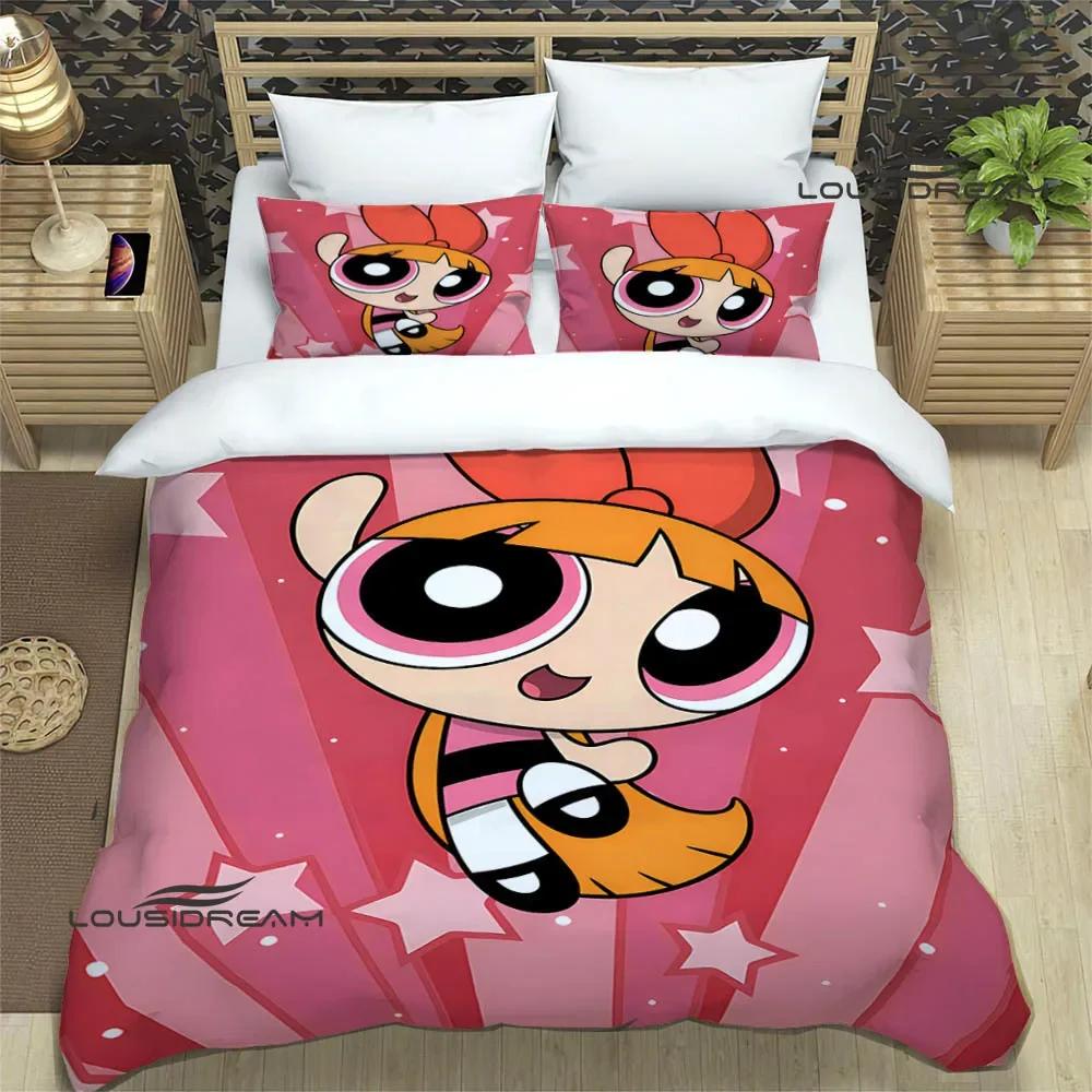 3D P-Powerpuff-Girls Cartoon Bedding Sets Exquisite Bed Supplies Set Duvet Cover Comforter Set Bedding Set Luxury Birthday Gift