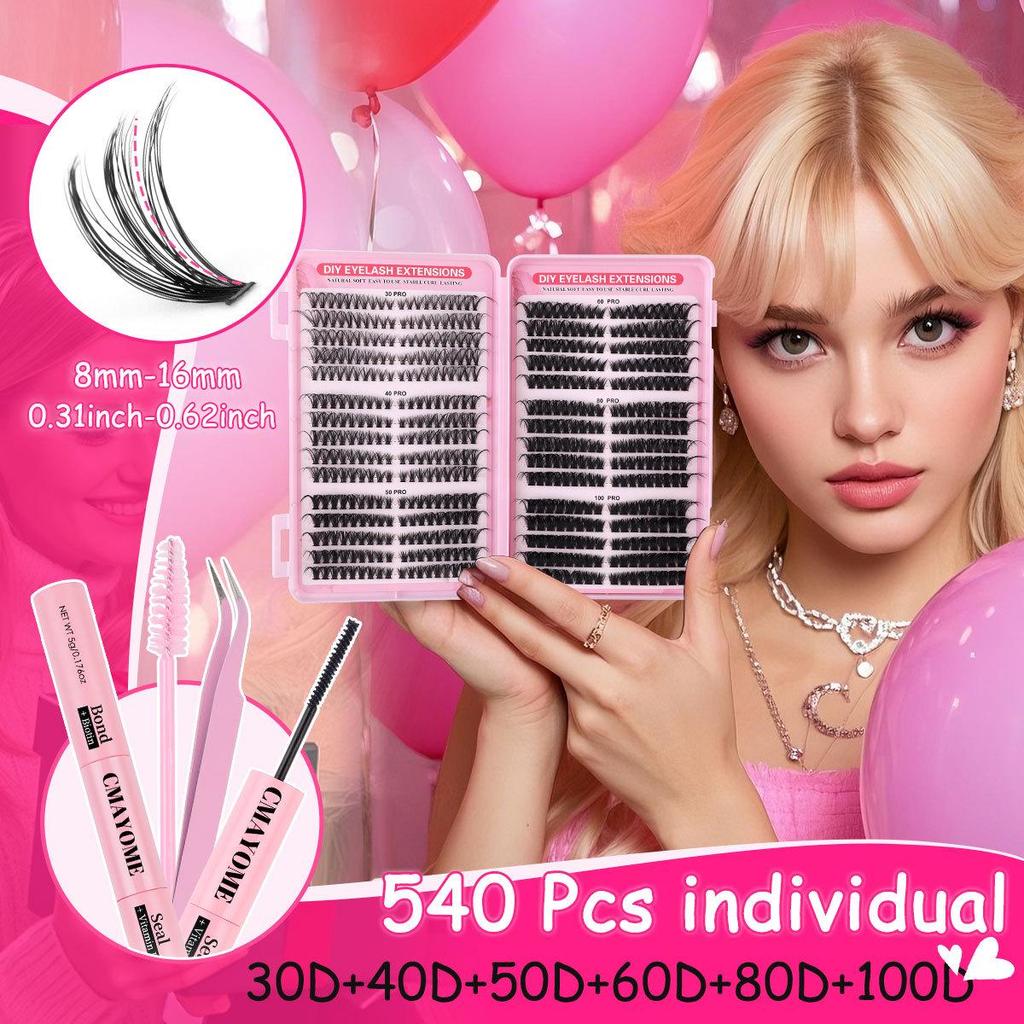 Hot-Selling 540 Cluster DIY Flower Lashes: Natural Thick D Curl Mixed Pack