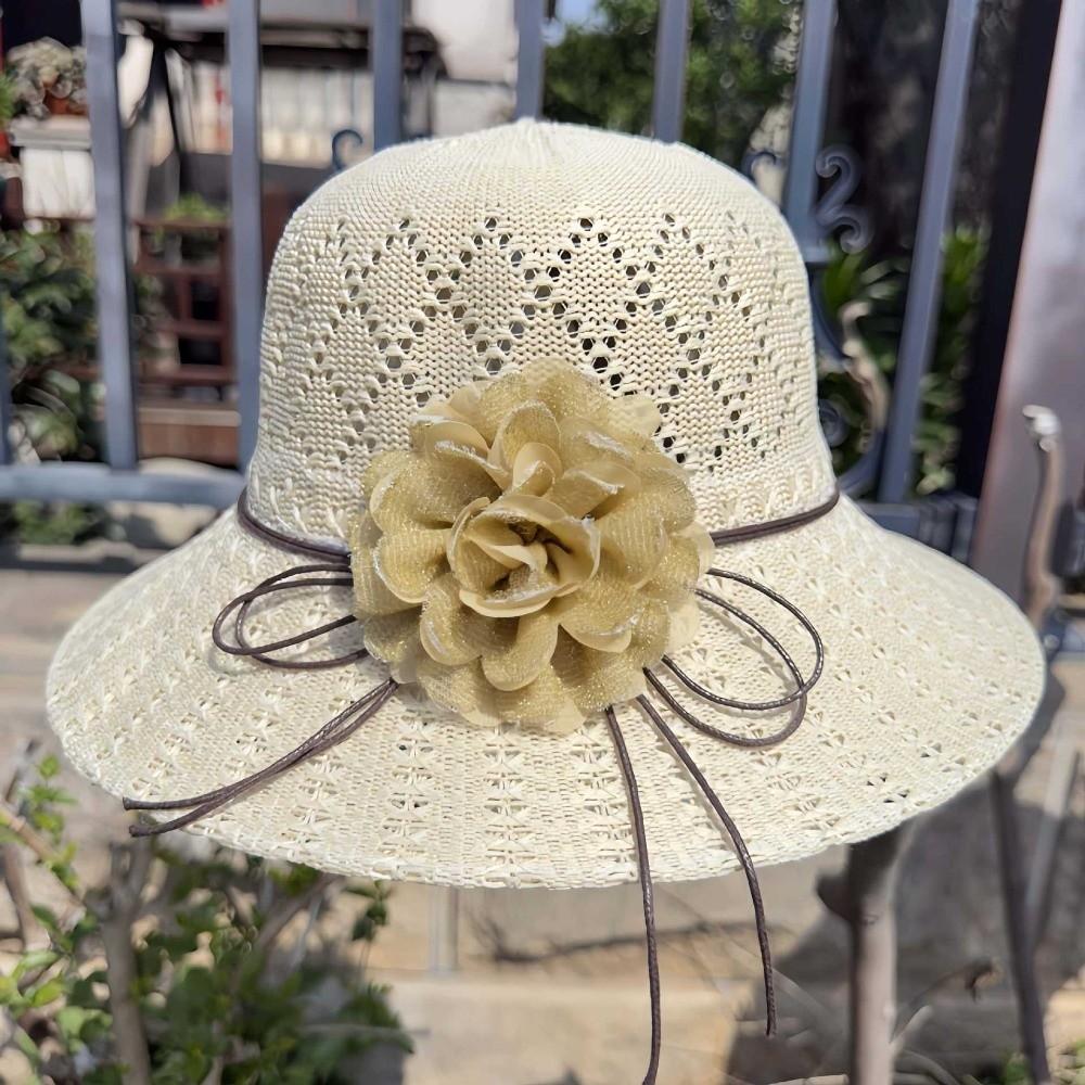 Flowers Decoration Beach Hat Foldable Design Bucket Hat Casual Straw Hat  Sun Protection