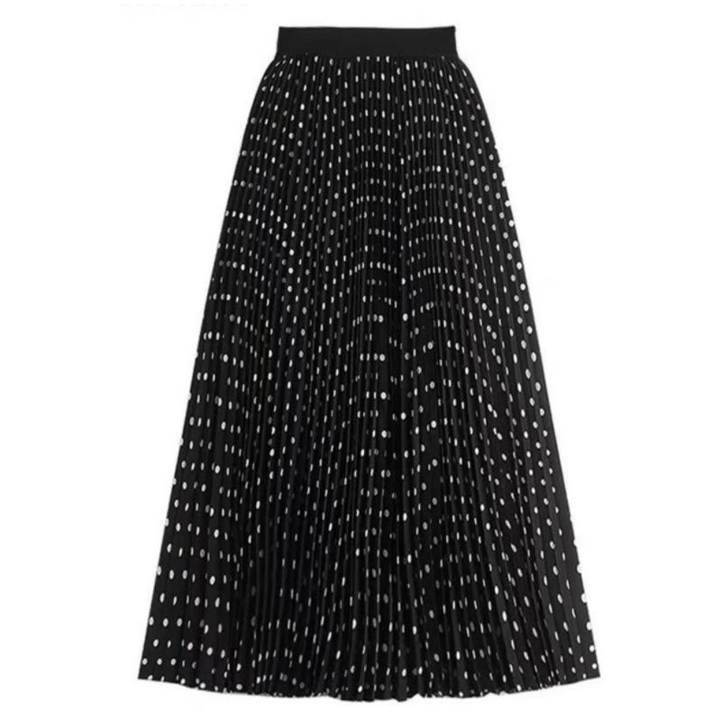 Summer 2025 New Chiffon High Waist and Thin Pleated Polka Dot Medium and Long Skirt Femininity Fashion A-shaped Skirt