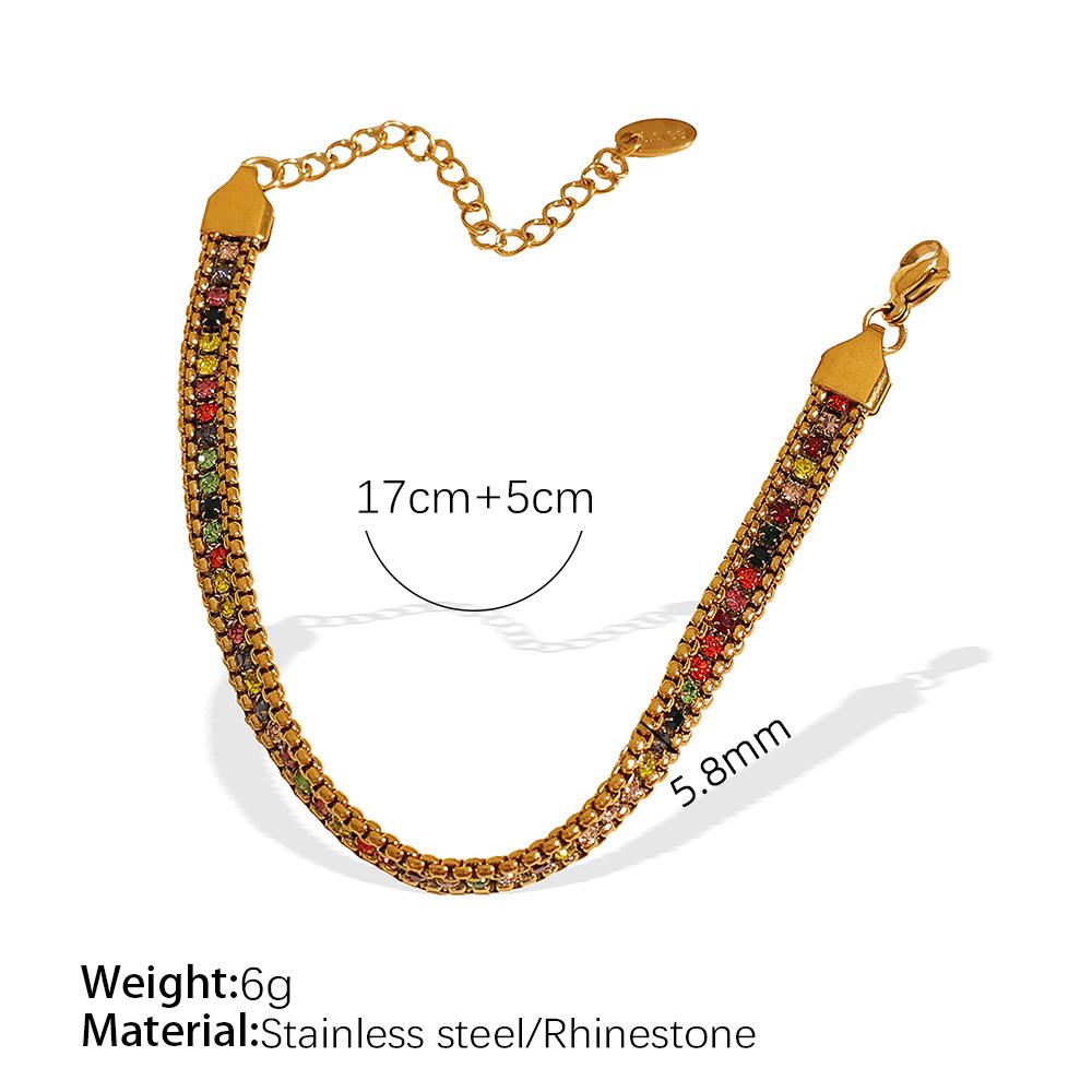 Fashion Creative Retro Personality Color Diamond-Encrusted Multi-Layer Wide-Sided Chain Bracelet Women'S Simple Retro Temperament Jewelry Women