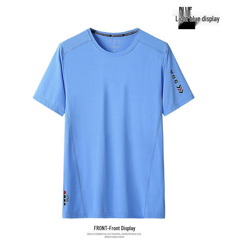 New Ice Silk Men's Round Neck Loose Short Sleeve T-shirt, Summer, Solid Color, Sizes L-9XL.