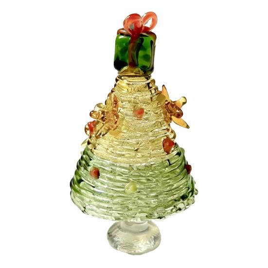 Seasonal Home Festive Ornament Glazed Christmas Tree Figurine, Colorful Miniature Xmas Decor, Handcrafted Exquisite Gift for Colleagues Glass