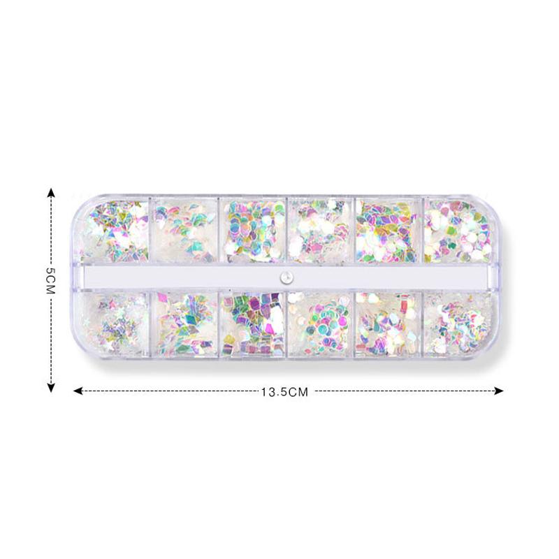 1 Box 12 Styles Star Heart Nail Glitter Symphony Blue Transparent Sequins DIY Nail Art Decoration Manicure Tools