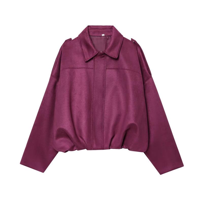

European & American Women s Velvet Texture Bomber Jacket Outerwear M бордовий