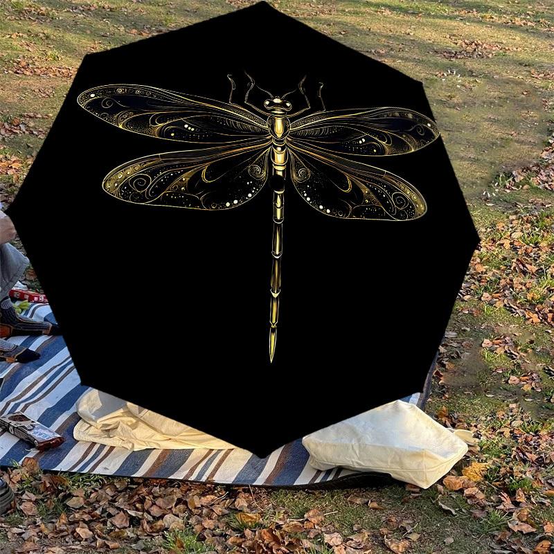 1PC Dragonfly Artwork Automatic Open/Close Umbrella with Windproof, 8-Rib Sturdy Canopy, Durable Ribs, Fashionable Design1402A