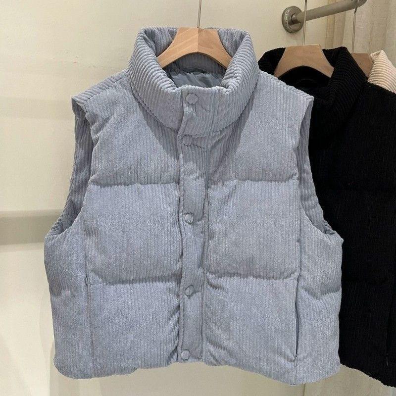Corduroy spring autumn and winter new vest fashion stand-up collar loose short cotton vest outer wear vest