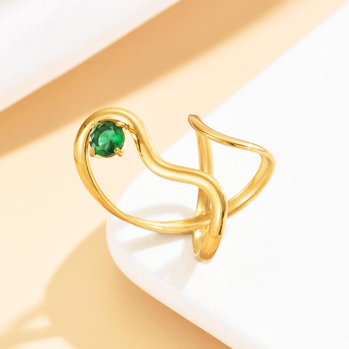Elegant Geometric Stainless Steel Ring with Colored Zircon Inlay for Women