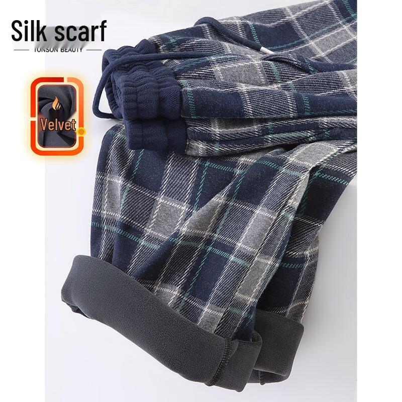 

Silkbay Women s Plaid Fleece-Lined Drawstring Casual Pants M