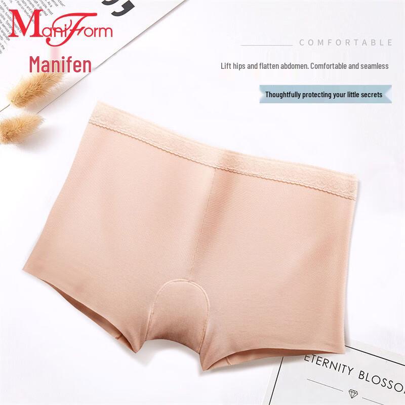 Maniform Women's Seamless Mid-Waist Anti-Bacterial Lace Safety Shorts