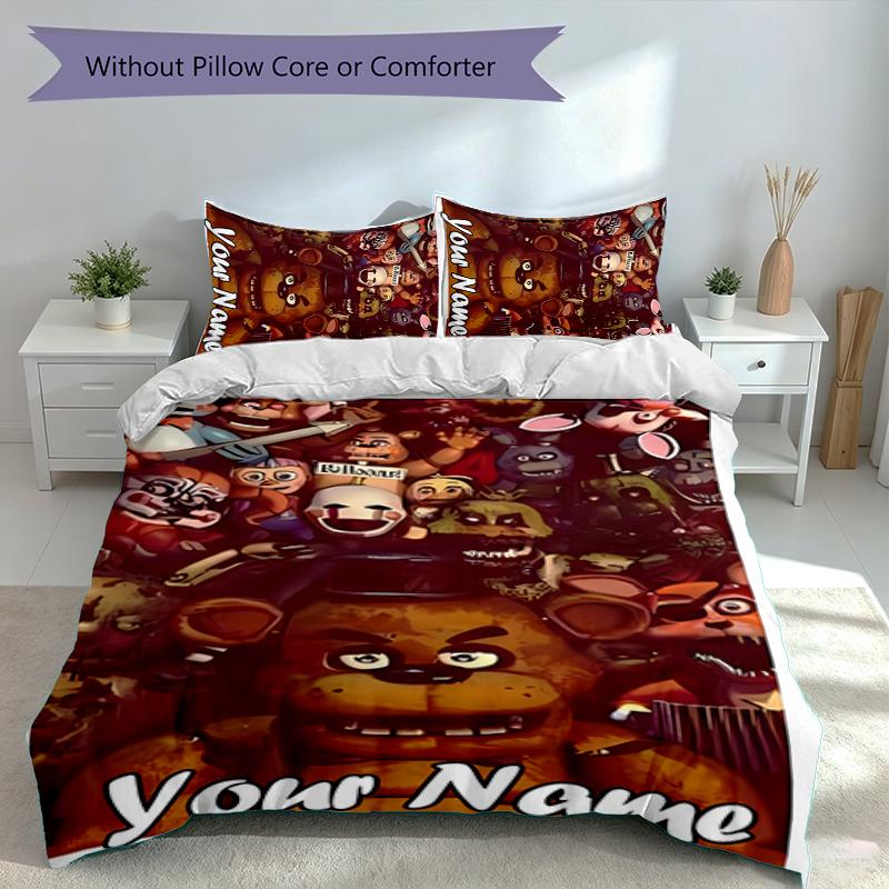 Set da 3 pezzi Personalizzato con Nome Five Nights at Freddy's, Include 1 Copripiumino e 2 Federe, Decorazione per Camera da Letto per Tutte le Stagioni