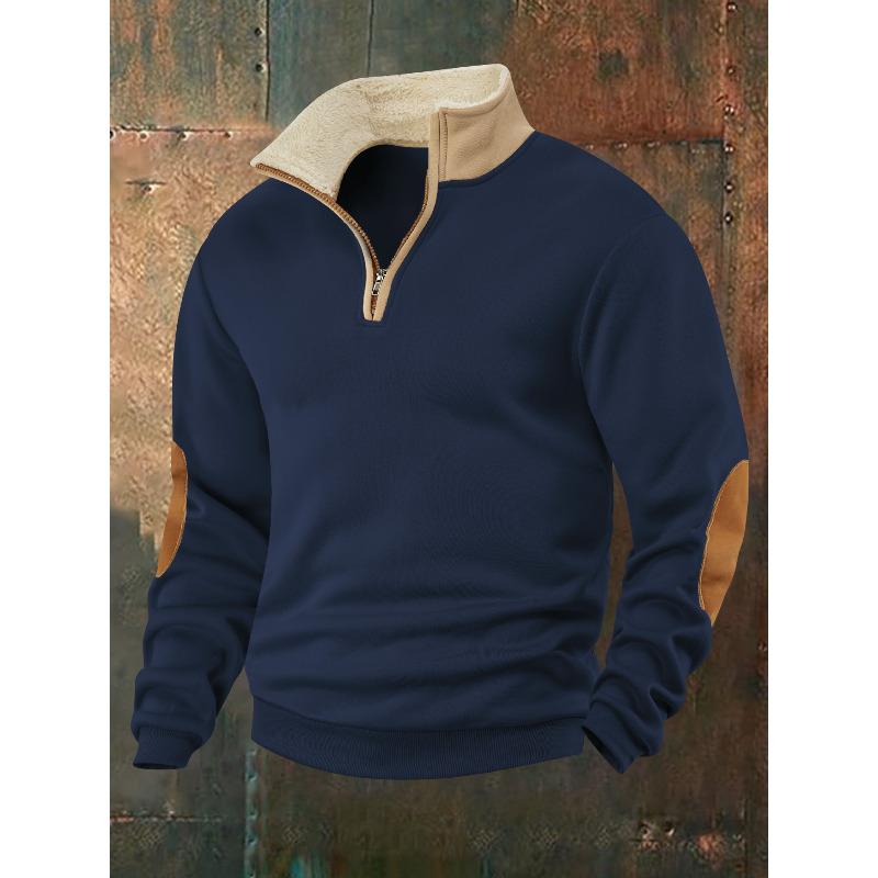 New Sweater Retro Splicing Embroidered Semi-open Placket Men's Long-sleeved Sweater