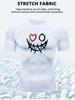 Men's White Evil Smile Print Compression T-Shirt, Quick Dry Breathable Workout Top