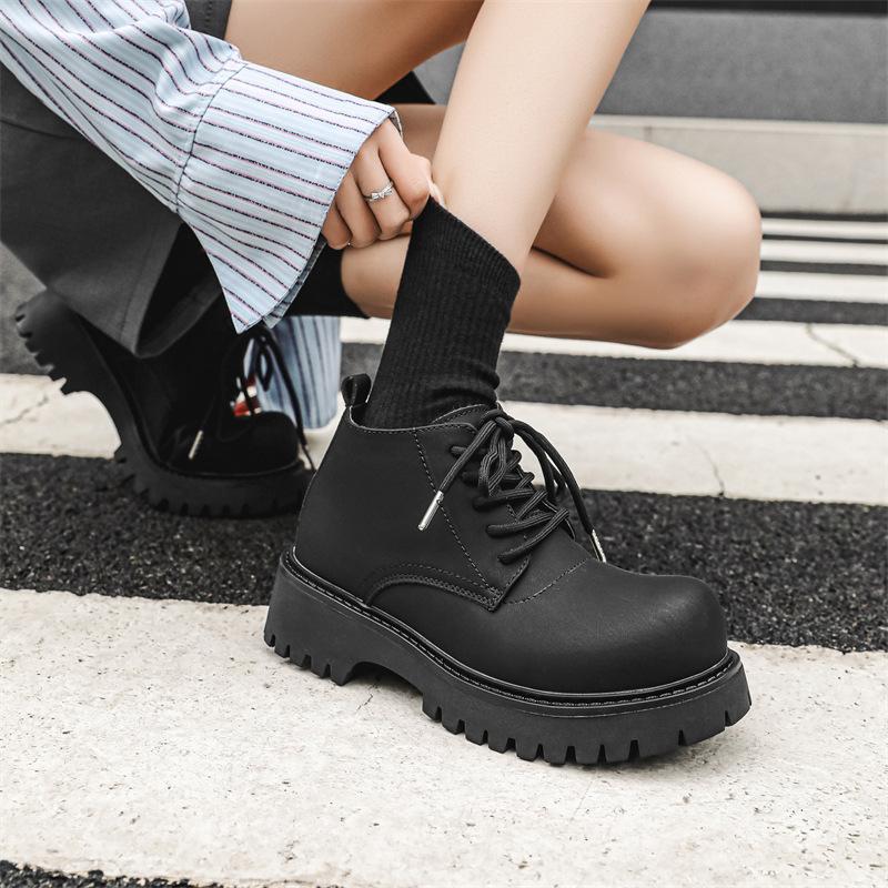 Big head leather shoes platform Martin boots couple middle help 2024 new tooling locomotive trend short boots 28922-J