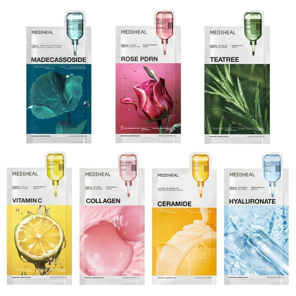 Mediheal Masque Essentiel 24mLx10pièces Collagène, Hyaluronate, PDRN Rose, Arbre à Thé, Vitamine C, Madécassoside, Céramide/ KBeauty