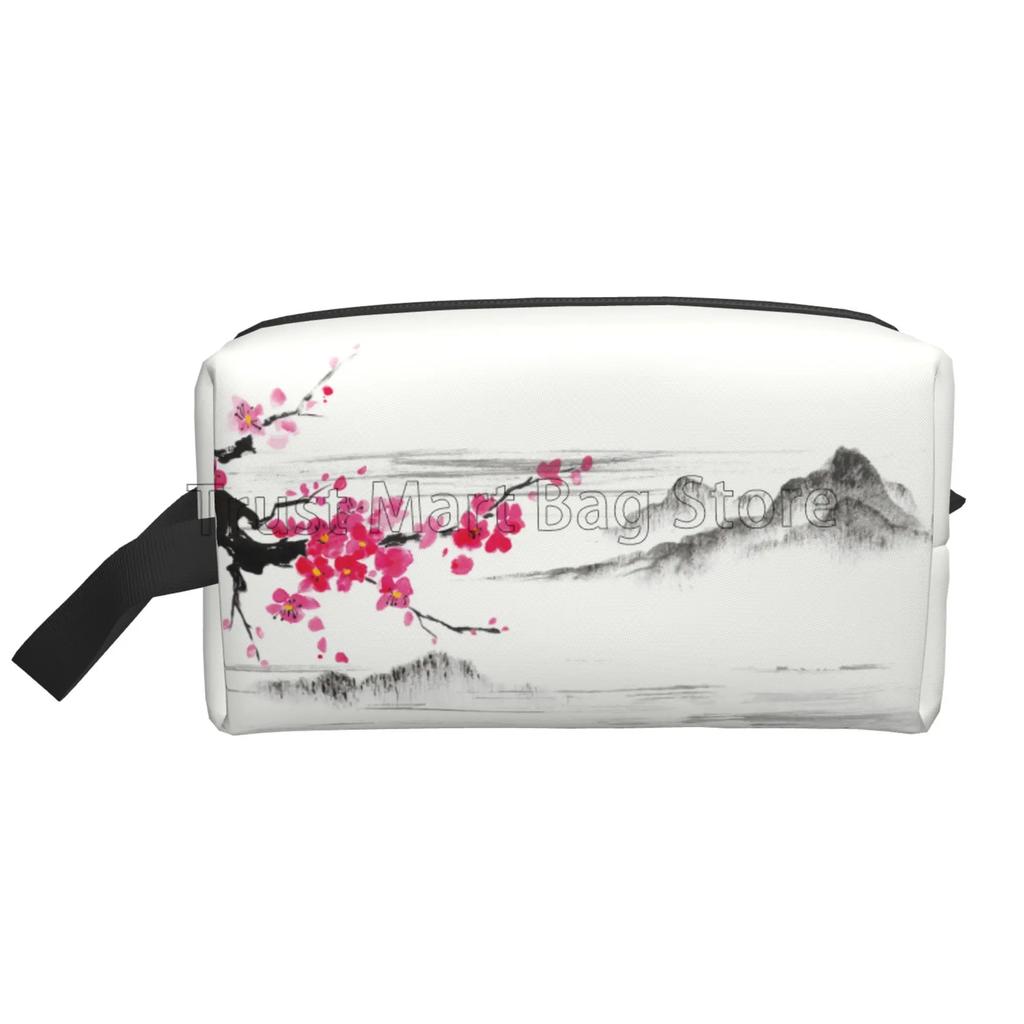 Japanese Sakura Cherry Blossoms Print Cosmetic Bags for Women Zipper Travel Toiletry Pouch Large Water Resistant Makeup Bag Gift