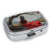 Portapillole Portatile con 2 Scomparti, Mini Custodia Organizer in Metallo per Medicine, Carino Contenitore Stampato per Pillole, Vitamine, Gioielli, Viaggio, Uso Quotidiano