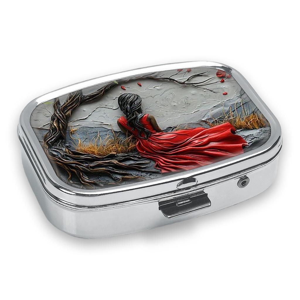 Portapillole Portatile con 2 Scomparti, Mini Custodia Organizer in Metallo per Medicine, Carino Contenitore Stampato per Pillole, Vitamine, Gioielli, Viaggio, Uso Quotidiano