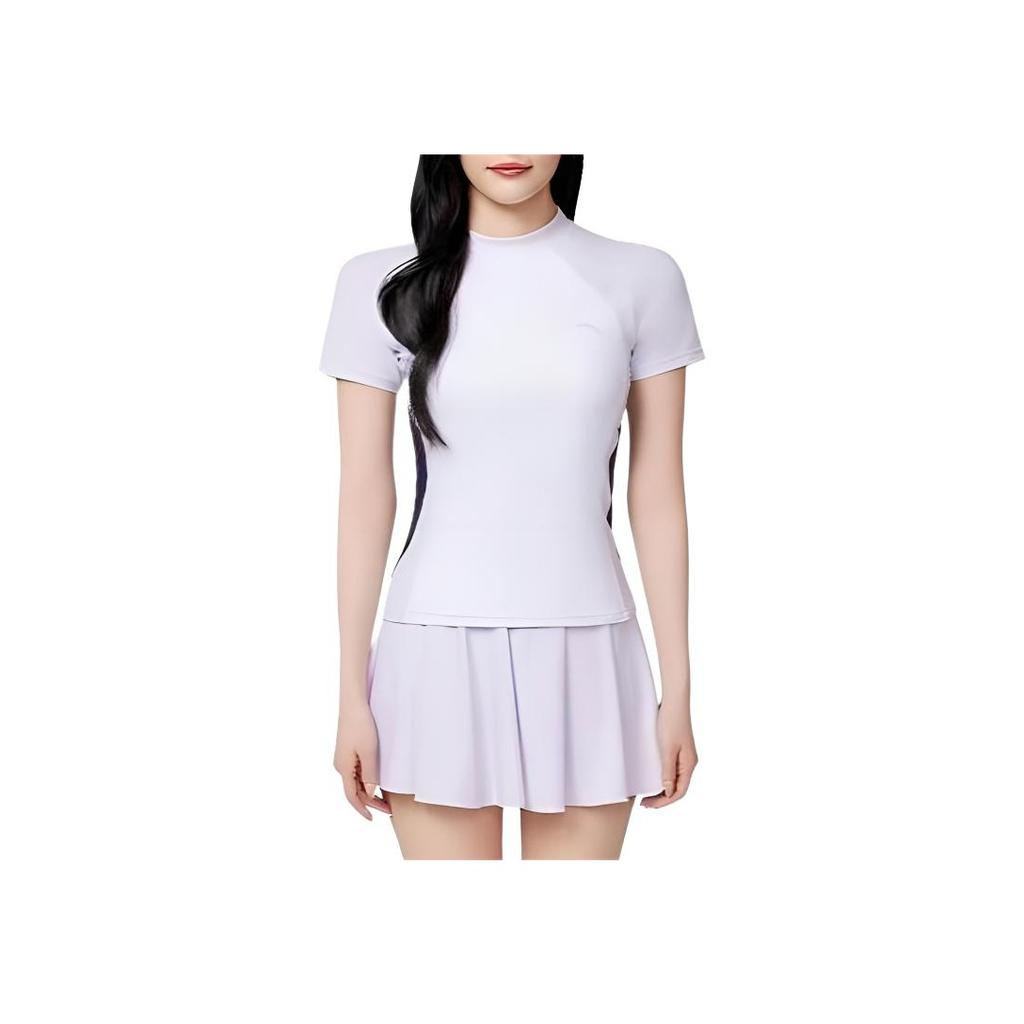 Anta Color Block Round Neck Pullover Short Sleeve Pleated Skirt Two Piece Swimsuit Women Swimsuit Light-Purple Pure-White Dark-Blue 1824532486-2