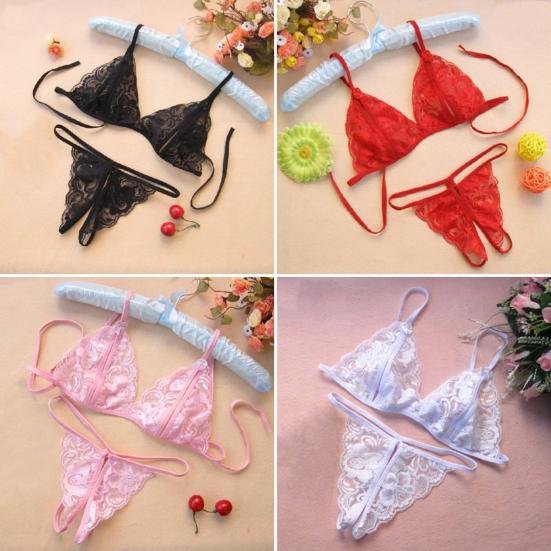 2 Pcs/Set Sexy Underwear Hollow Out Lace Solid Color Wireless Unpadded Open