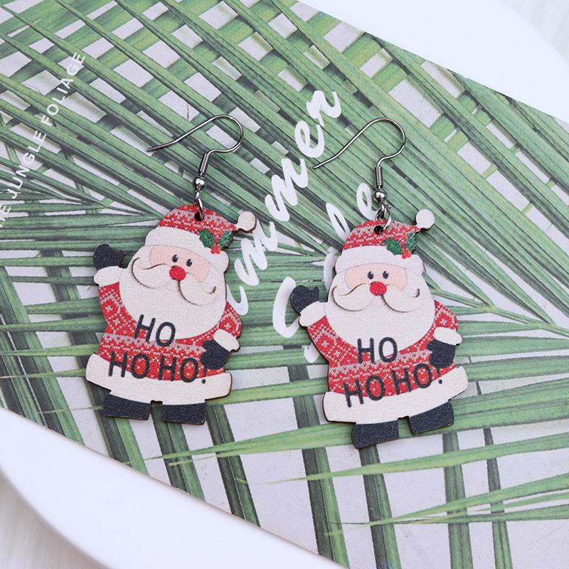 

Summer Wood Print Christmas Earrings: Biking Santa, Reindeer & Snowman Dangle Fashion