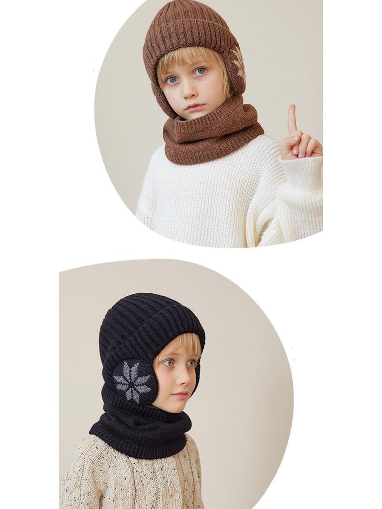 2153 Kids' Winter Hat & Fleece Scarf Set - Knitted Woolen, Warm Ear Protection, Pullover Design