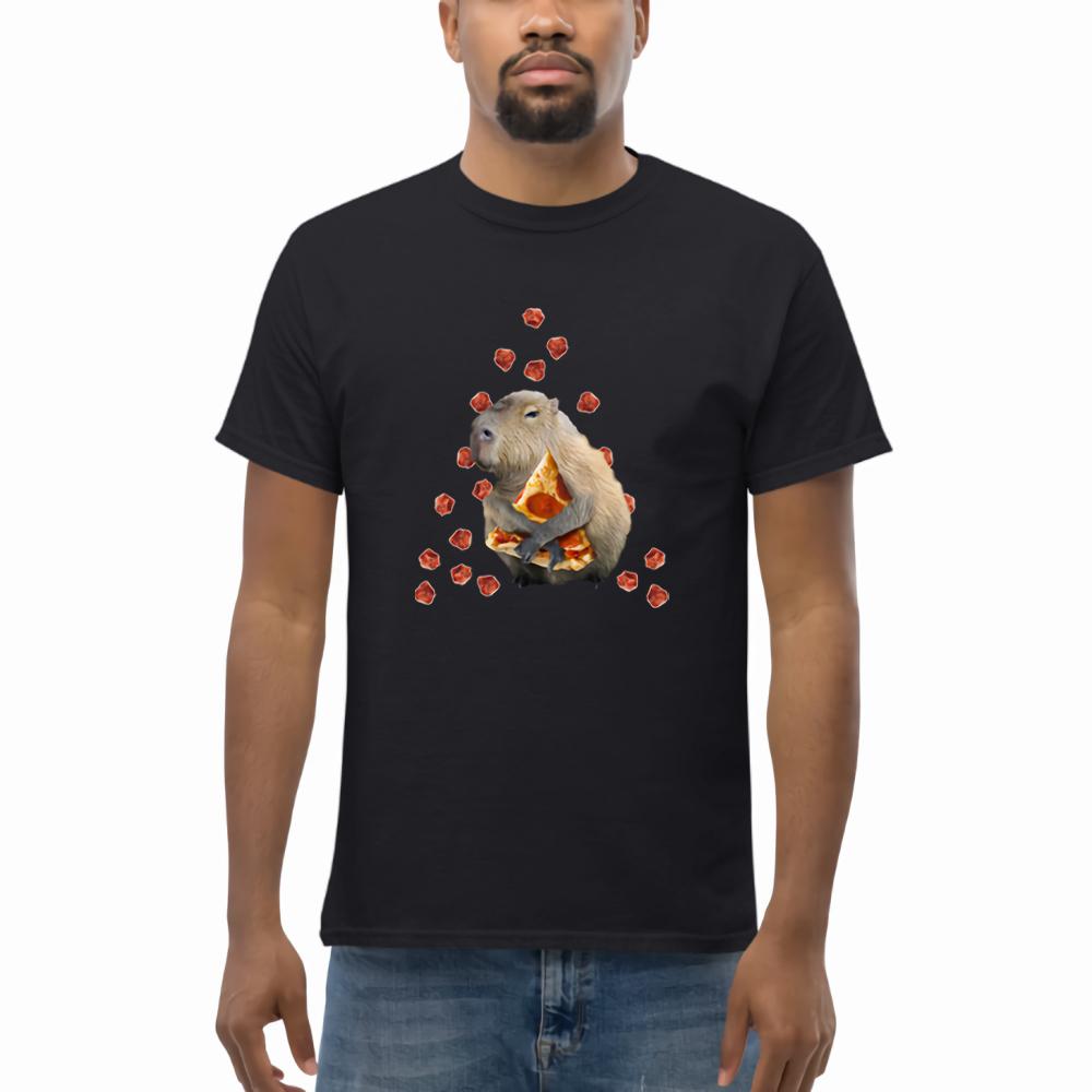 

Capybaras Eating Pizza Печать Футболки Мужчины Crewneck с коротким рукавом Летняя футболка Fit T-Shirt 2023 Новый бренд Мужские футболки