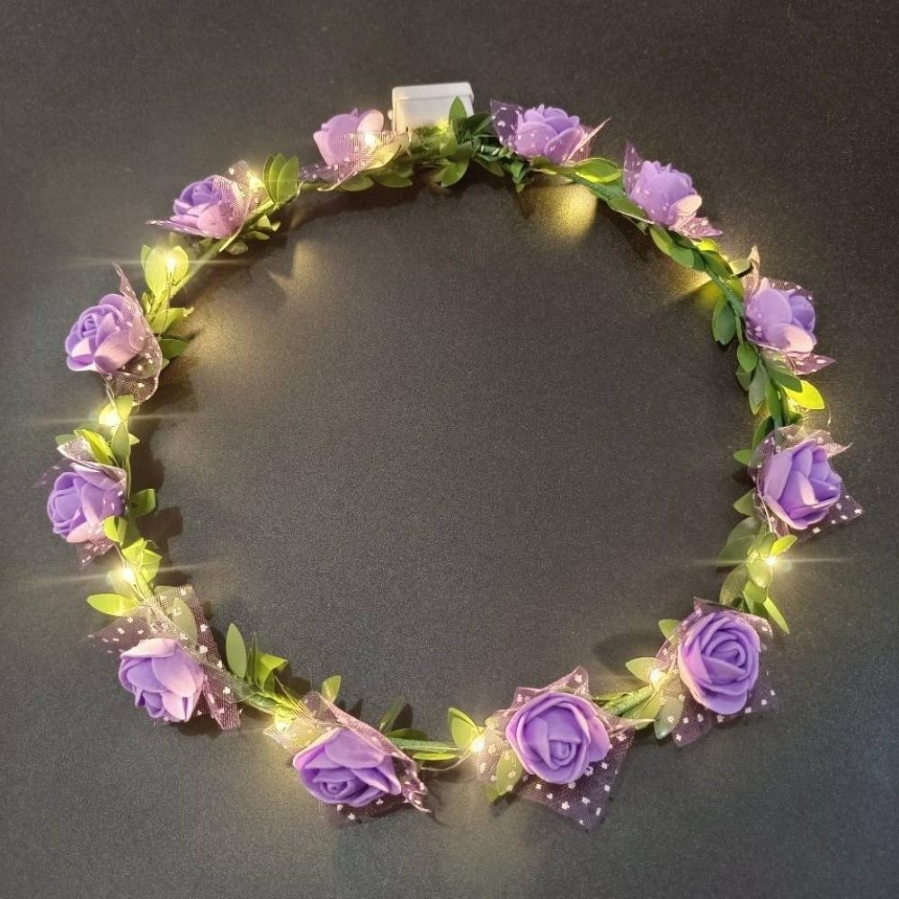 Verstellbarer Simulationsblumenkranz Rosenblumen Blumen Girlande Leuchtendes LED-Licht Stirnband Kostüm