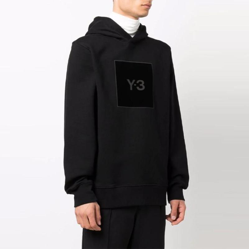 Y-3 Men's Solid Color Logo Print Pullover Hoodie Black HB3322