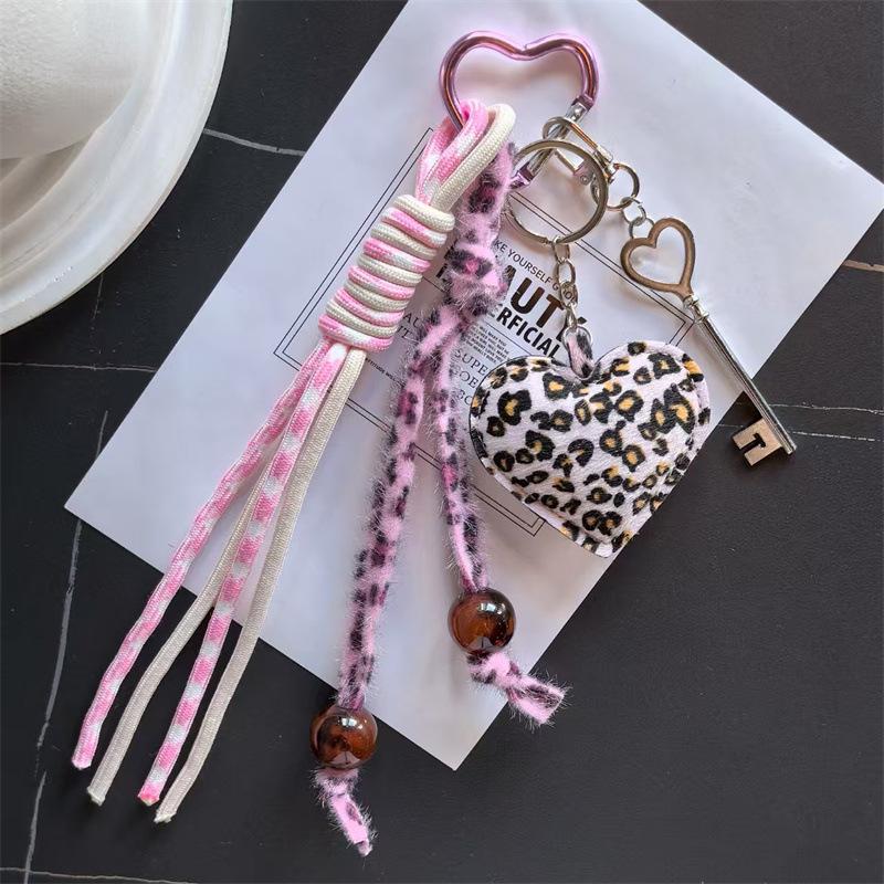 Personal Leopard Print Bag Pendant Creative Heart Keychain Pendant Fashion Vintage Braided Cord Pendant Exquisite Versatile Gift