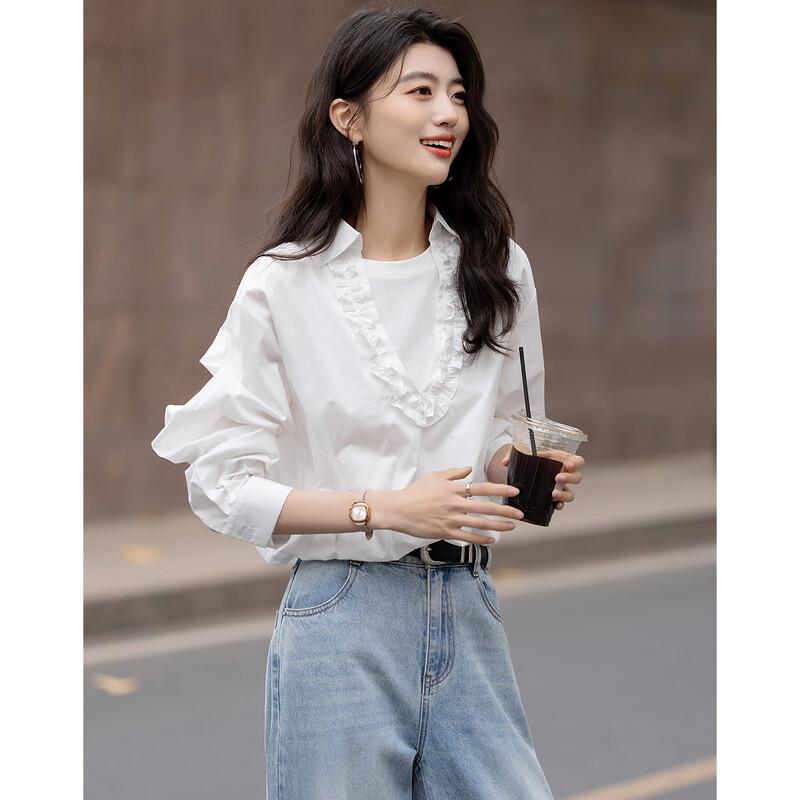 Demana Cloud Walk Faux Two-Piece Ruffled Cotton Poplin Shirt