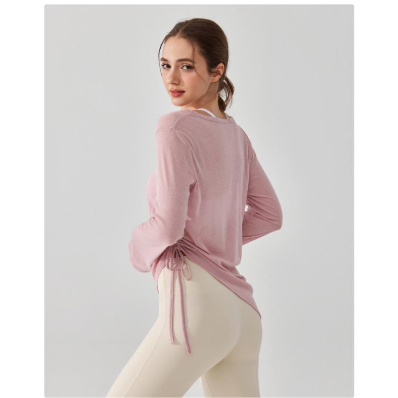 Top da donna casual ampio a maniche lunghe per yoga che copre i fianchi