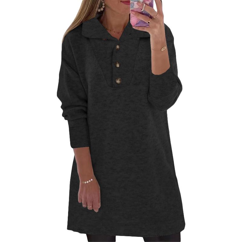 Women's Long Sleeve Shirt Dress Turn Down Collar Loose Waist Casual Solid Knit Sweater Dress