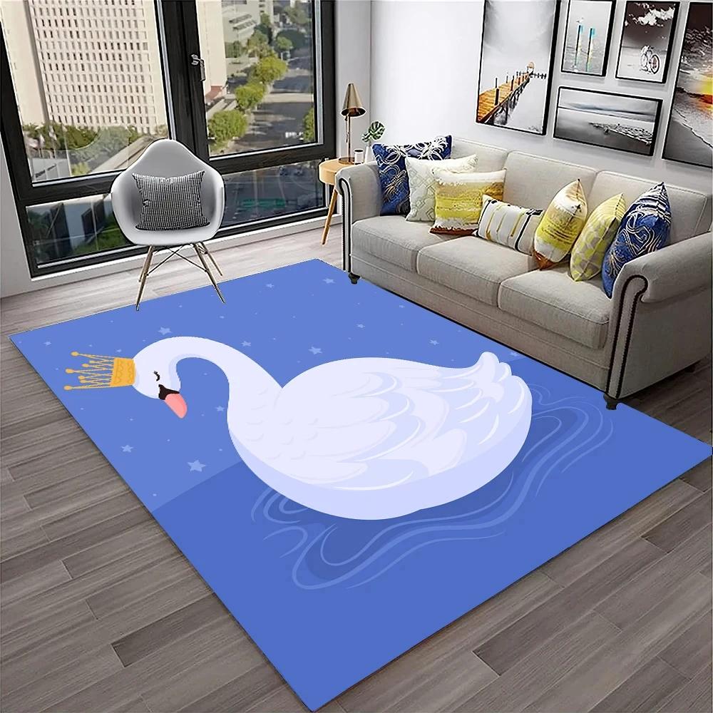 Cute Swan Princess Cartoon Cygnus Carpet Rug for Home Living Room Bedroom Sofa Doormat Decor, Kids Area Rug Non-slip Floor Mat