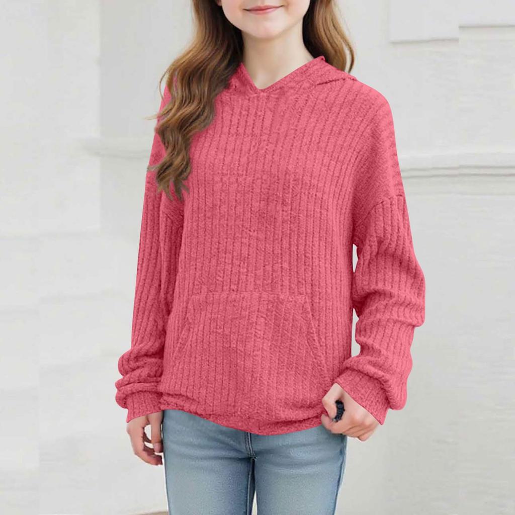 Children's Hooded Sweatshirt Teen Girls' Long-Sleeve Top Playful Sweater Lightweight Knitwear Fall/Winter Collection Winter Apparel