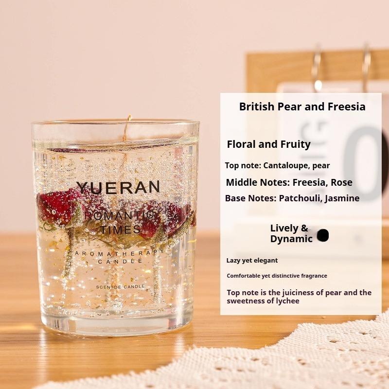 Real Flower Jelly Scented Candle Floral Candle Glass Bedroom Fragrance Ornament Gift