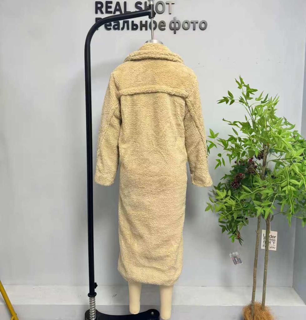 Europäischer und amerikanischer Damen Herbst- und Winterfleece Street Fashion Langer Mantel