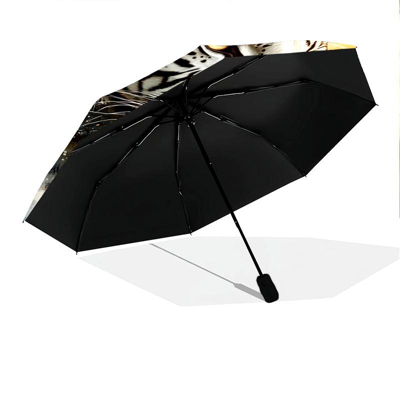 1 PC Automatic Folding Umbrella - White Tiger with Falling Leaves Pattern, Portable & Foldable Design with 8 Ribs, Christmas Birthday Gifts