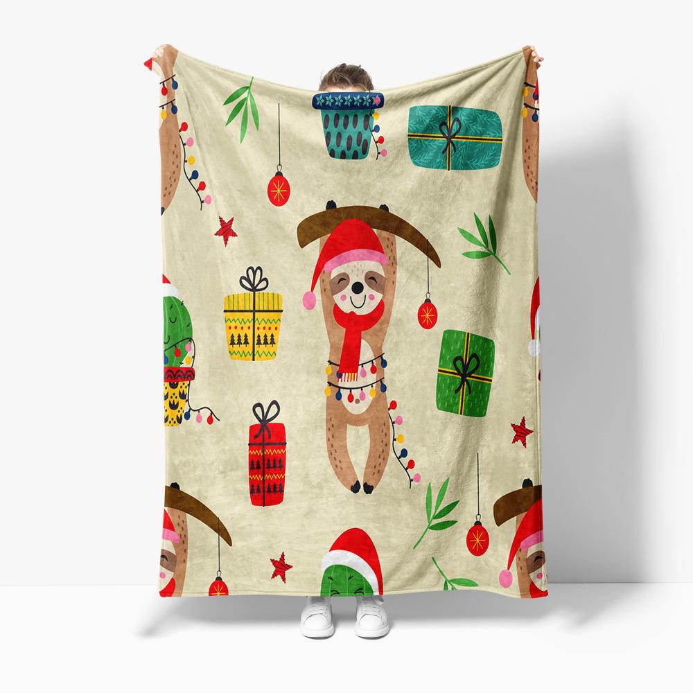 Cute Dog Christmas Throw Blanket Cozy Flannel Pet Holiday Festive Reversible Warm Soft Bedspread Couch Cover Gift Home Decor