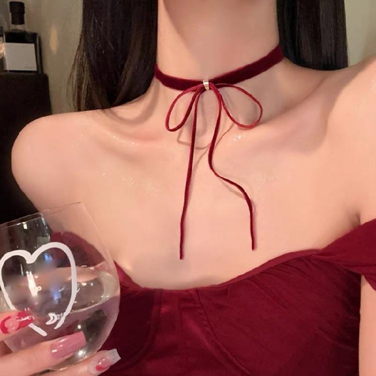 Y2K Bowknot Pendant Choker Jewelry Adjustable Chain Choker Velevet Rope Necklace
