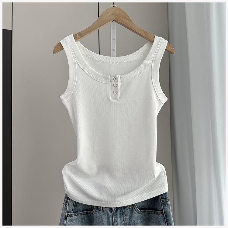 Anti-Armpit-Fat Cami Tank Top Ribbed Slim Fit Button Inner Wear Versatile Everyday Stretchy Slim Base Layer Soft Fabric Inner And Outer Wear Top