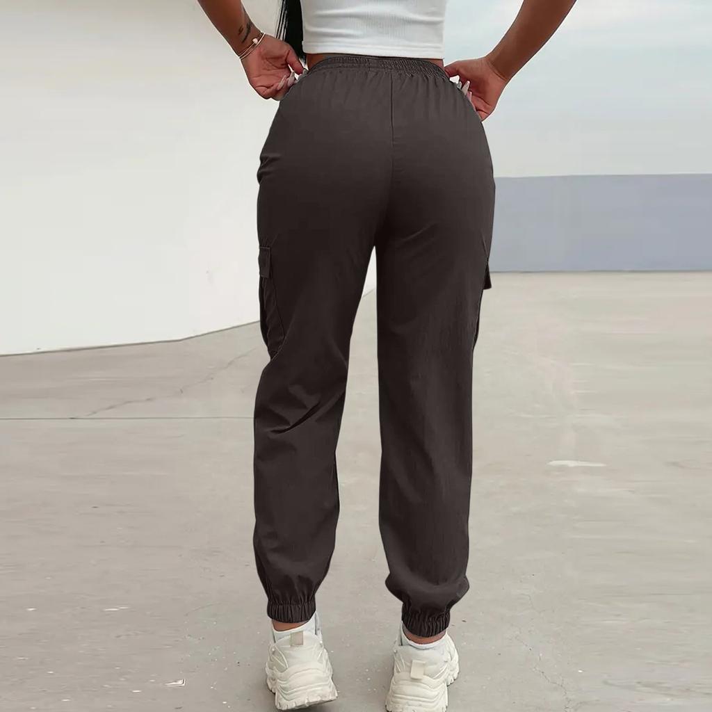 Women's Elastic Cuffed Cargo Pants, Casual Jogger Trousers for Everyday Wear