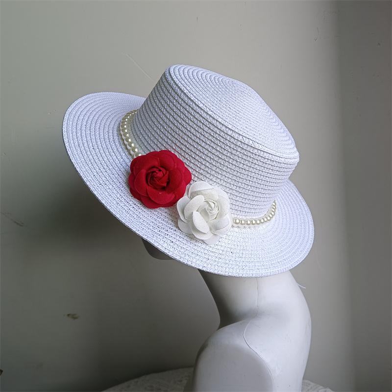 

2026 Flower Straw Hat Pearl Flower Women s Summer Beach Hat Elegant Vacation Seaside Travel Sun Hat Headdress Hat 56-58cm