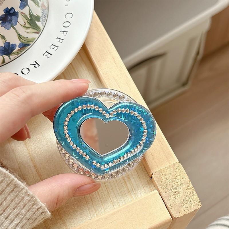 

Japanese Style Little Fresh Sparkling Pink Glitter Love Mirror Phone Airbag Bracket Water Diamond Magnetic Adhesive Desktop Support Stand