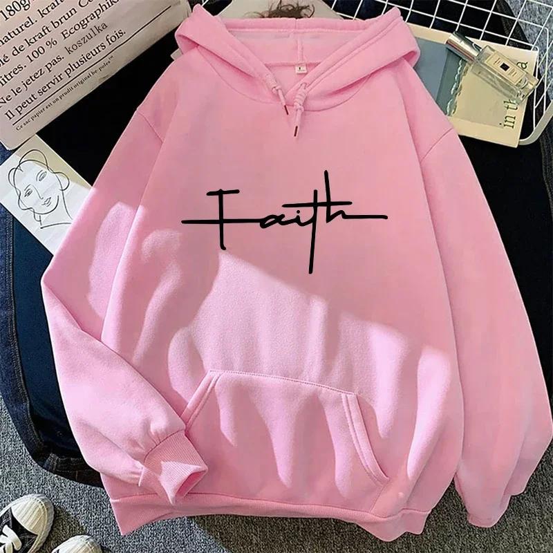Glaube Aufdruck Hoodie für Damen Hochwertiger Kapuzenpullover Langarm Überzieher Herbst Winter Damen Zuhause Outdoor Lässig Sportlich Sweatshirts