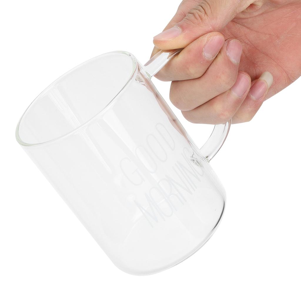 350ML Transparent Milk Coffee Mug with Handle Glass Water Cup Drinkware Kitchen UtensilWhite Letter