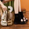 Fashion High Quality 8CM Ethnic Microfiber Leather Mary Jane Ankle Booties Sandals Women Platform Wedge Hollow Zip Peep Toe Shoes Summer