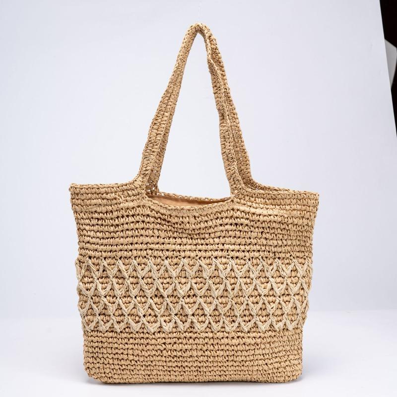 Come to the drawing rope striped straw bag handmade shoulder woven bag large capacity seaside vacation beach tote bag