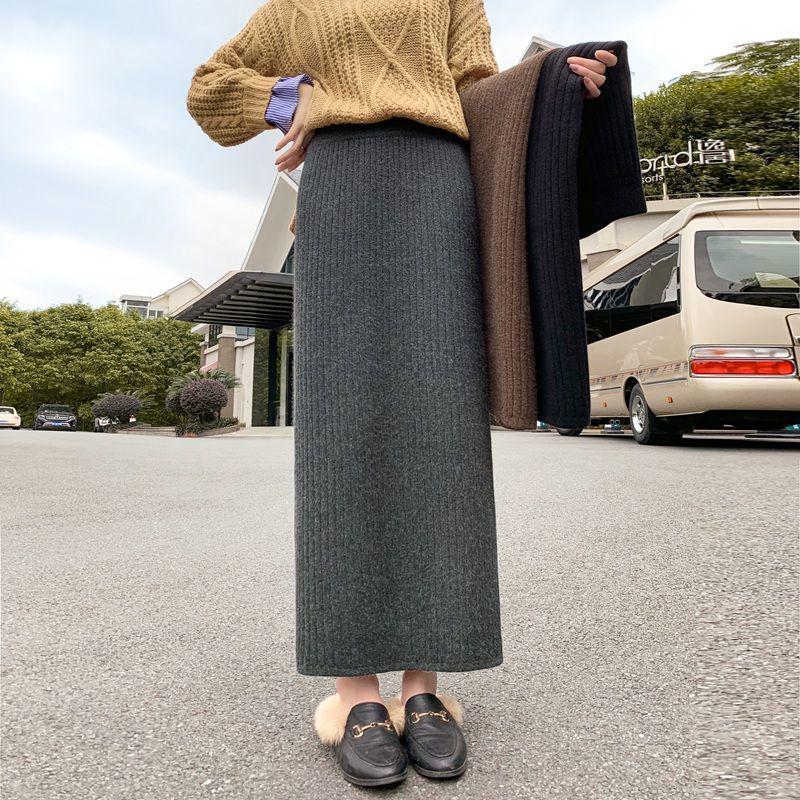 Women's High-Waist Long Knit Skirt - Autumn/Winter Slimming Hip-Hugging Versatile Style